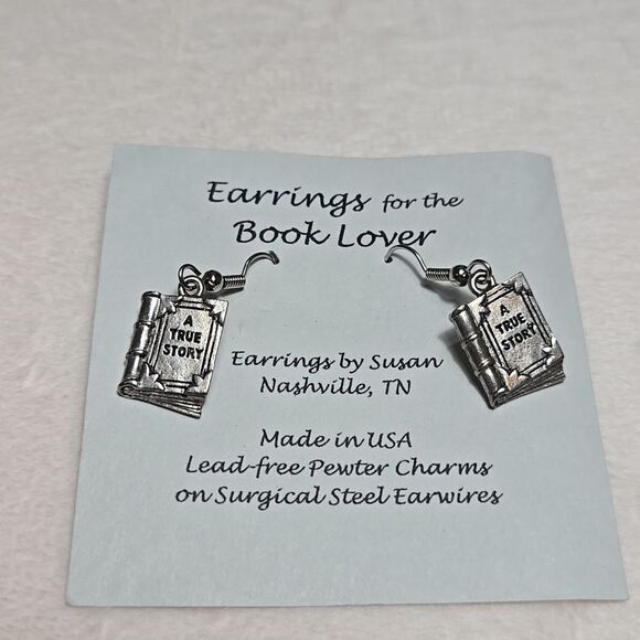 Silver Book Earrings - Picture 2 of 4